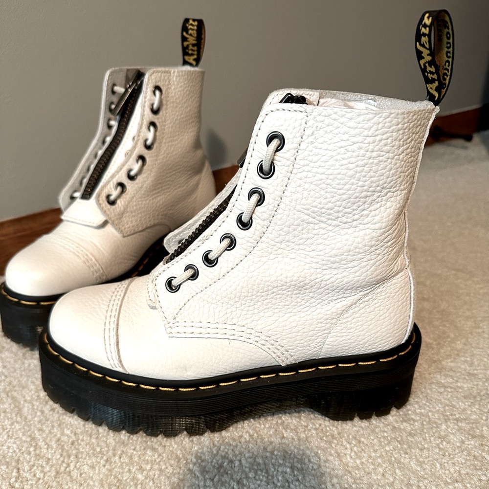 Dr Martens white leather platform boots